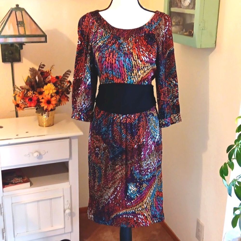 Trina Turk Mosaic Silk Dress Boho Artsy 7